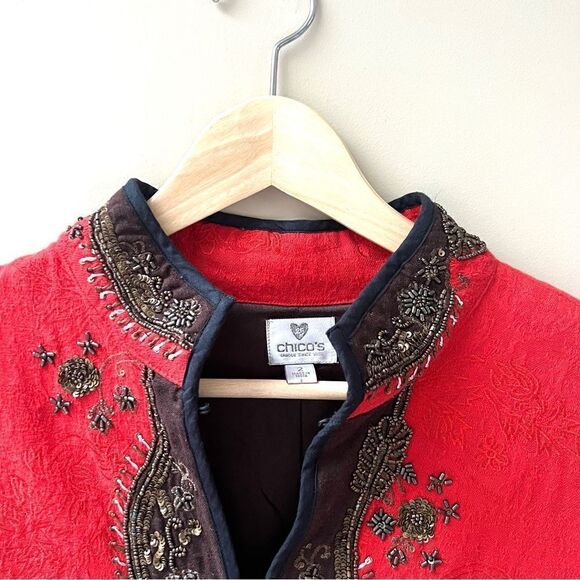 Chicos heritage beaded red jacket.  Size 2 ( Medium) - Picture 3 of 12